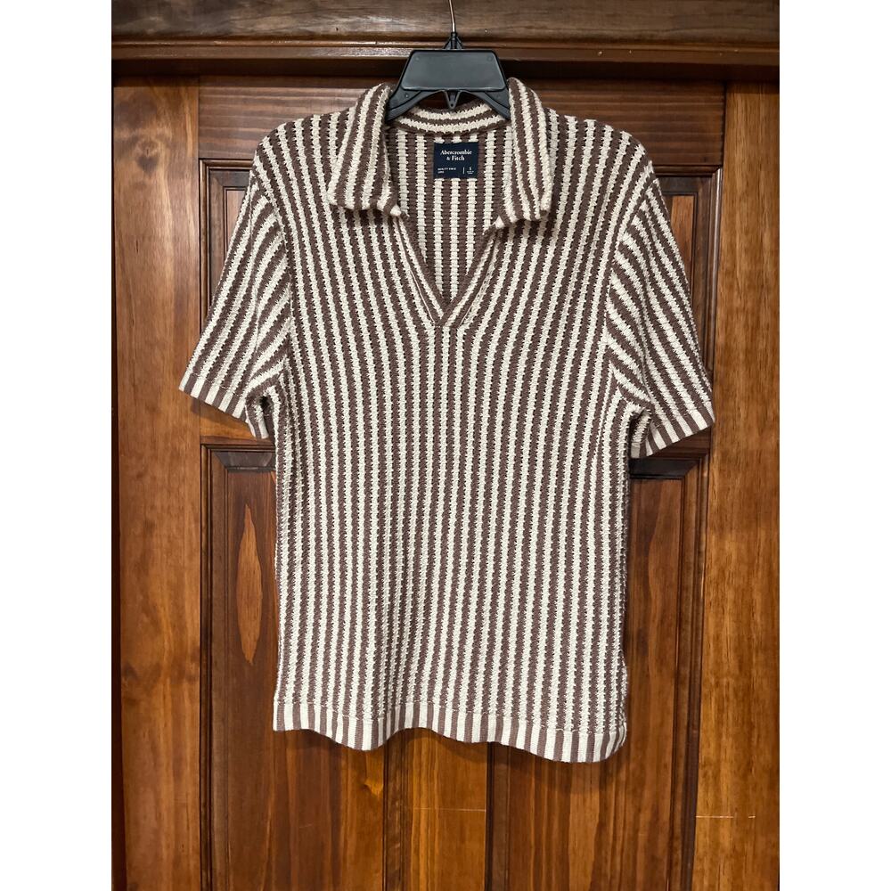Abercrombie & Fitch Textural Striped Johnny Collar Sweater Polo Small